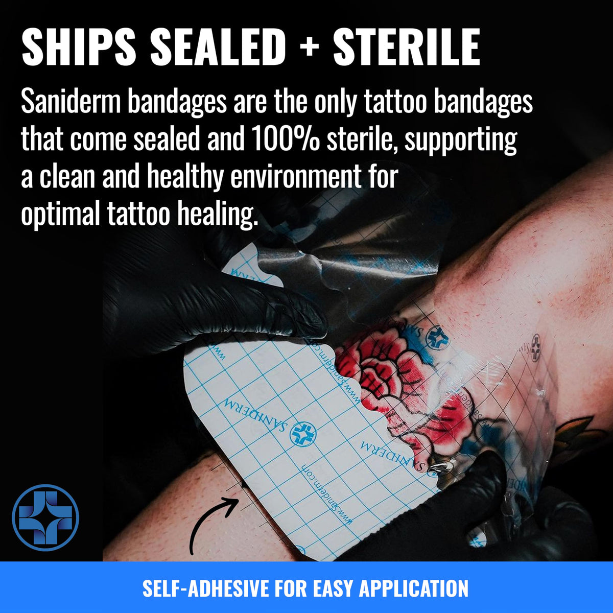 Saniderm sealed sterile pouch highlighted for contamination protection