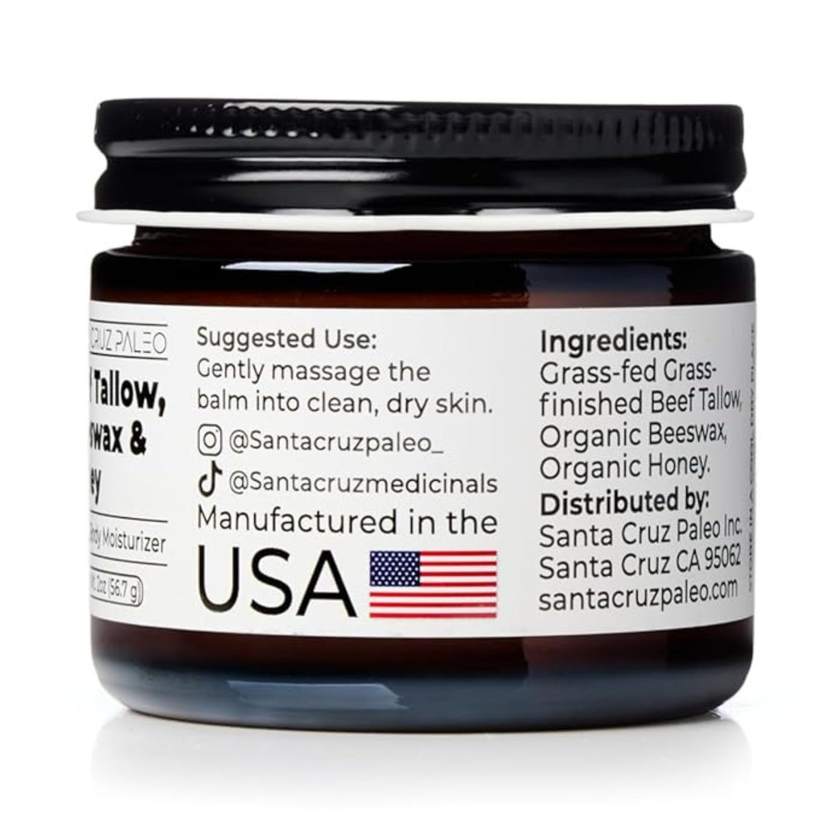 Santa Cruz Paleo balm on fingers demonstrating easy application and non-greasy finish