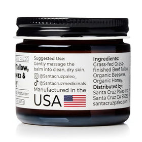 Santa Cruz Paleo balm on fingers demonstrating easy application and non-greasy finish