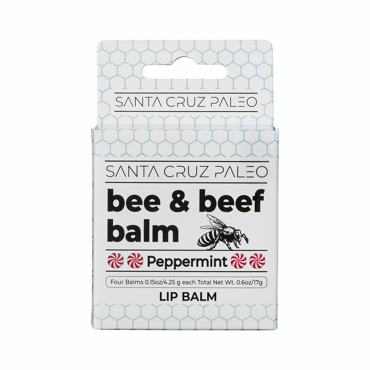 Santa Cruz Paleo front packaging showing four peppermint lip balms and product name