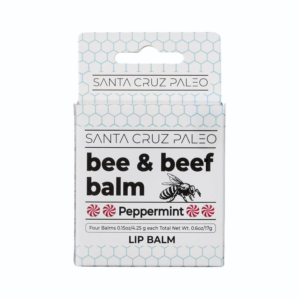 Santa Cruz Paleo front packaging showing four peppermint lip balms and product name