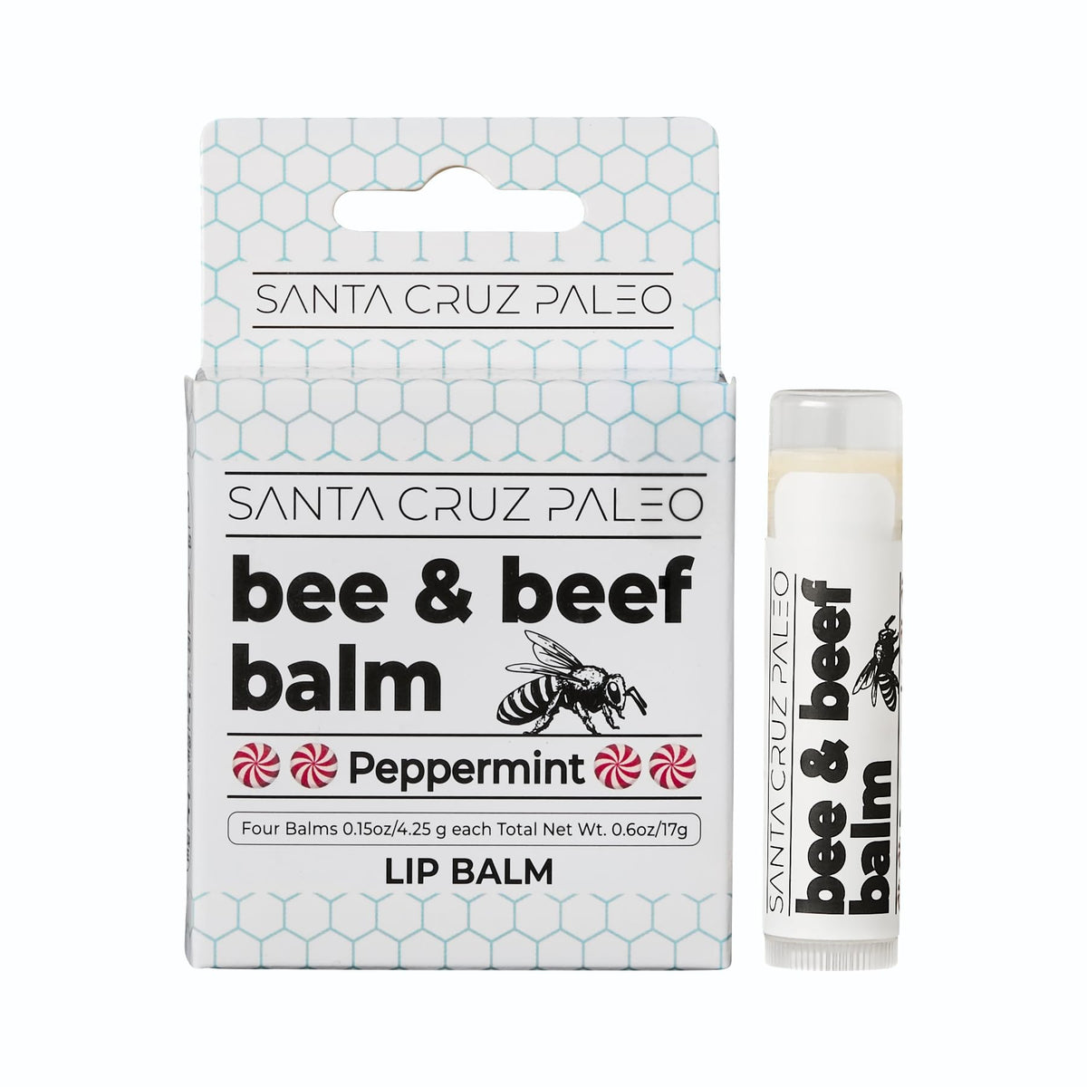 Santa Cruz Paleo lip balm held in hand to show compact size and portability benefit