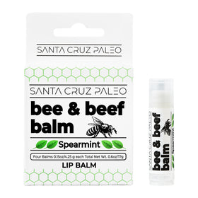 Santa Cruz Paleo front packaging showing four spearmint lip balm sticks and benefits