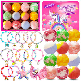 Santrela front packaging showing colorful bath bombs and cheerful box, great for gifting