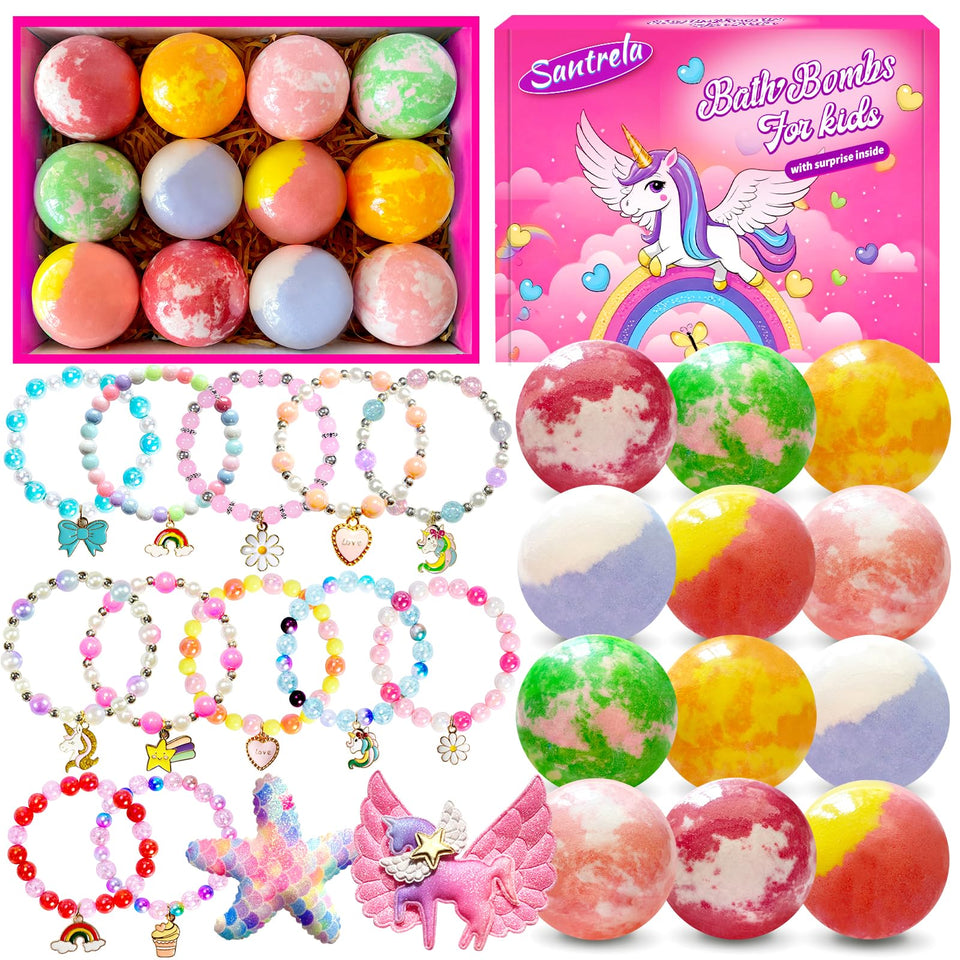 Santrela front packaging showing colorful bath bombs and cheerful box, great for gifting