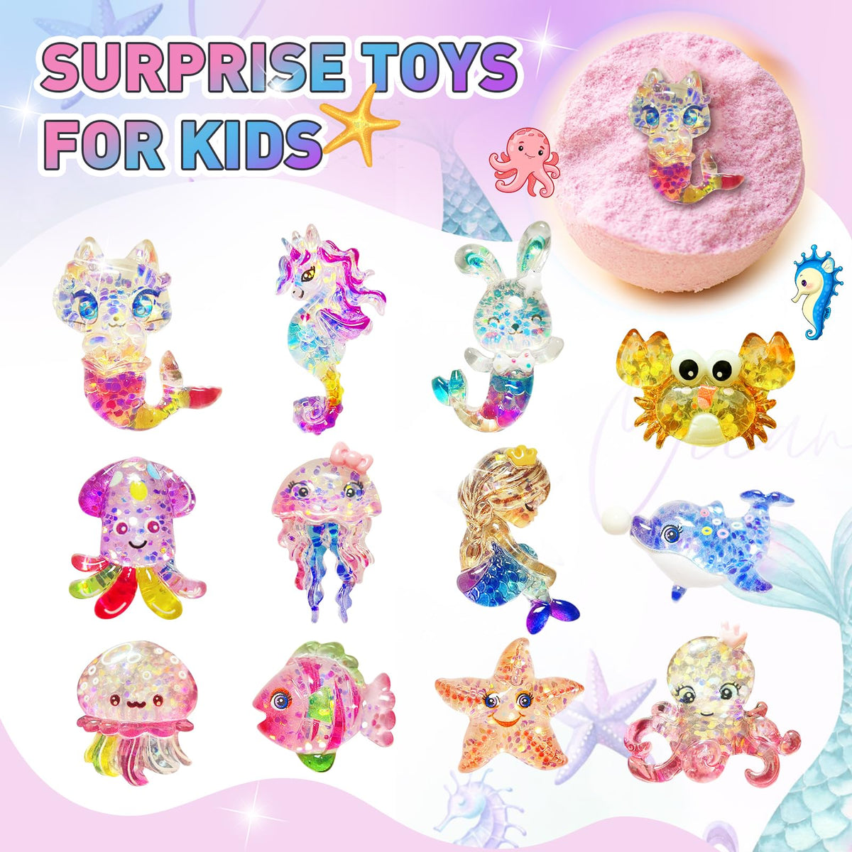 Santrela surprise toy reveal from inside a bath bomb with mermaid toy that encourages play
