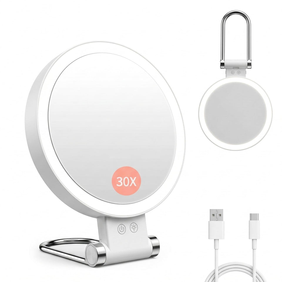 SANYCASA front view showing mirror and LED ring, bright accurate lighting
