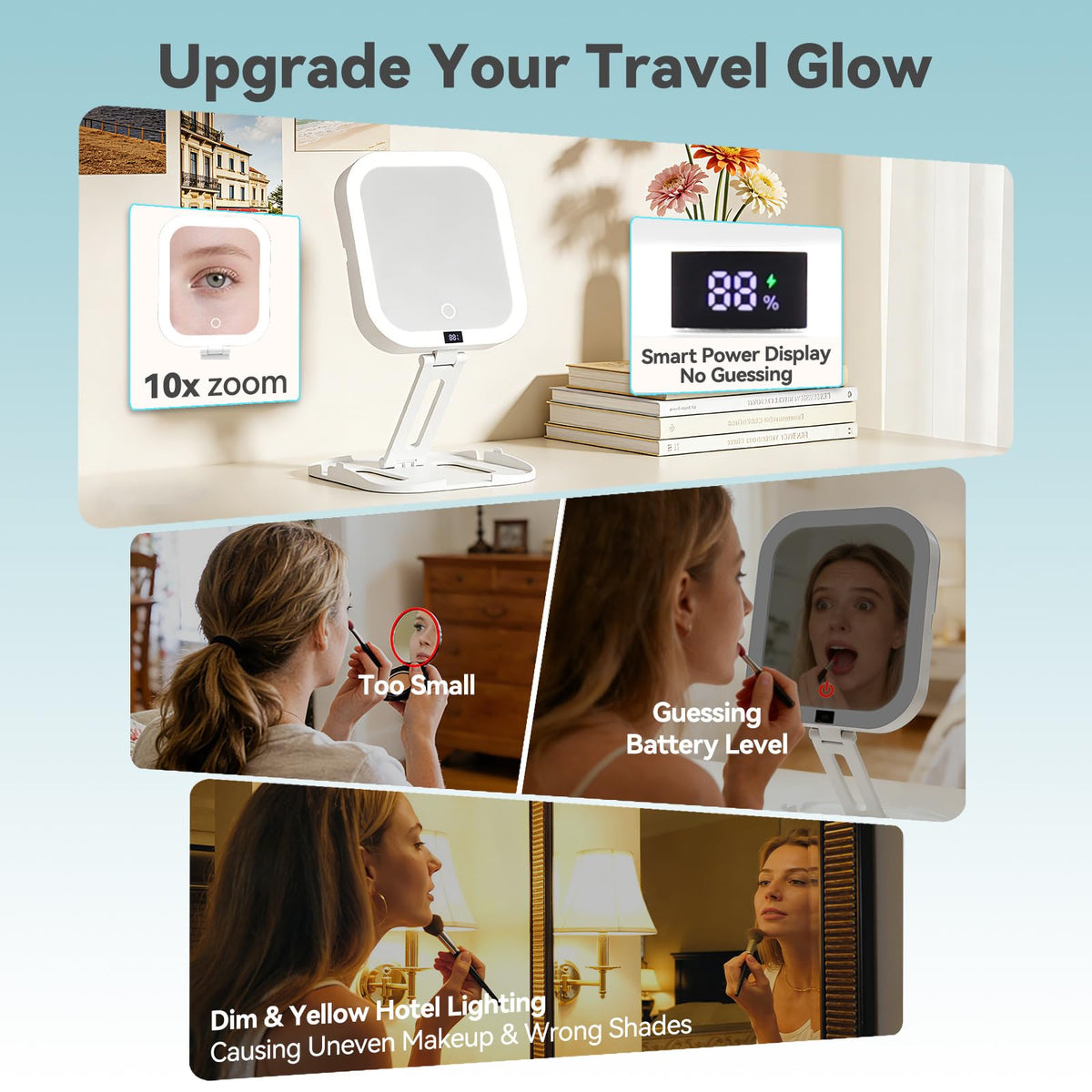 SANYCASA touch controls and battery display for easy brightness adjustments