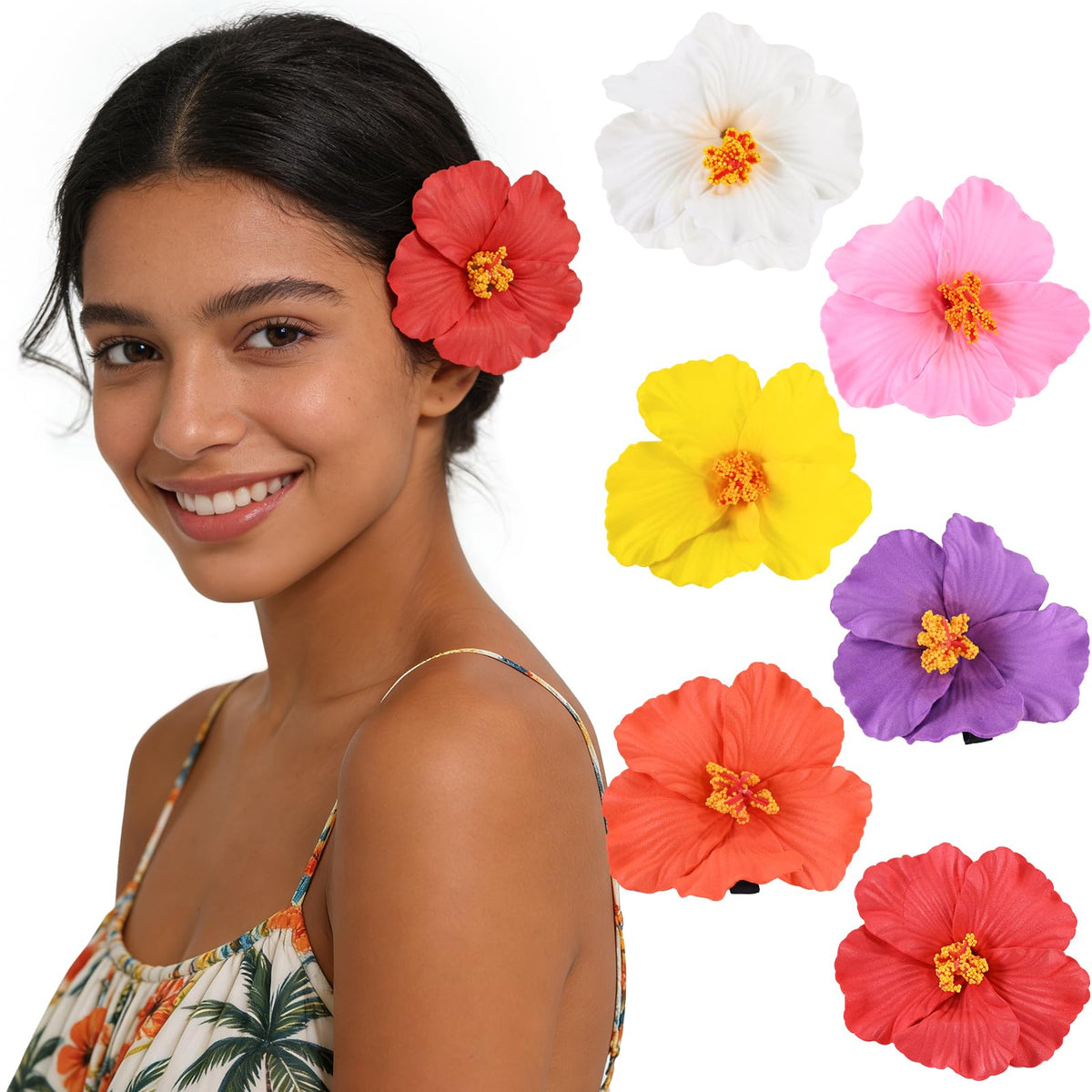 SAOROPEB front packaging showing six hibiscus clips, ready to gift