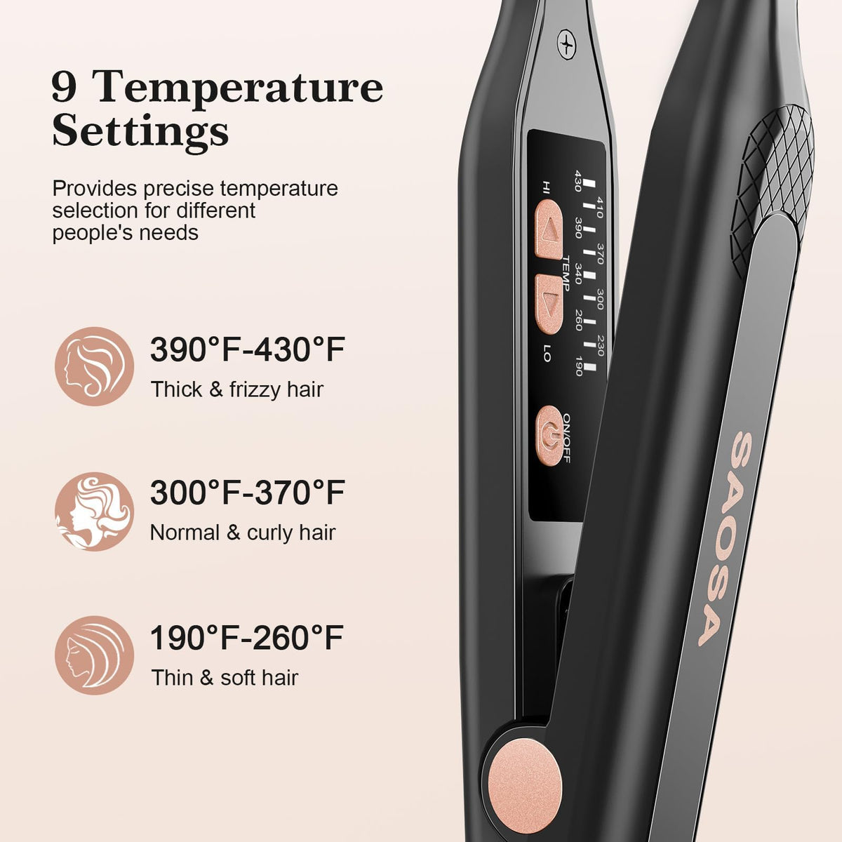 SAOSA close-up of ceramic tourmaline plates showing smooth surface for frizz reduction