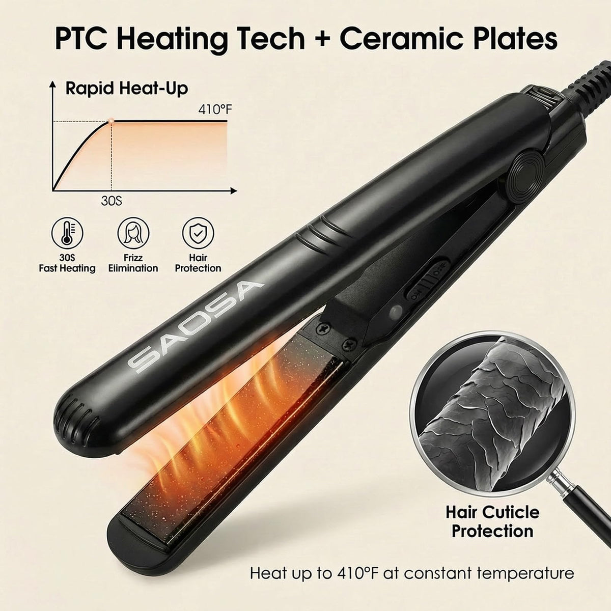 SAOSA mini straightener held in hand to show 7-inch size and easy handling