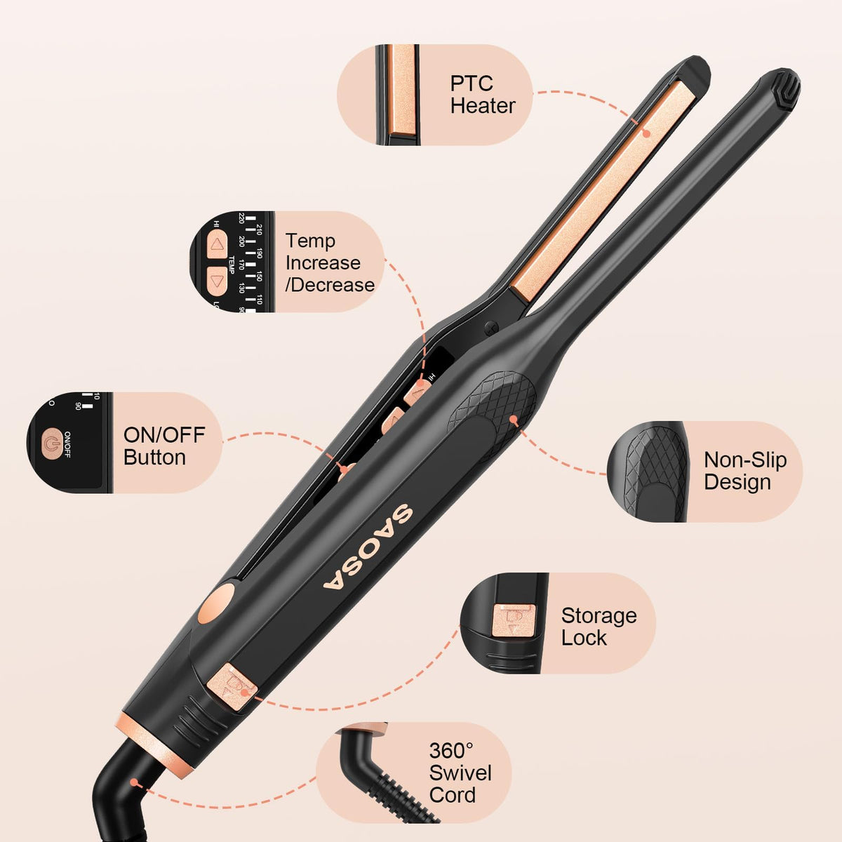 SAOSA size comparison next to an apple illustrating compact, lightweight portability