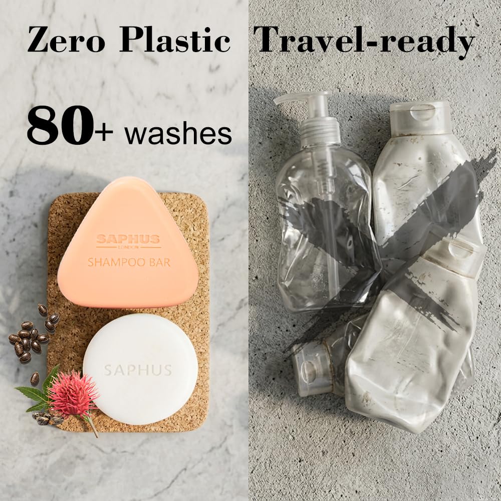 SAPHUS duo on bathroom shelf suggesting zero-waste routine