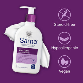 Sarna on bathroom shelf in lifestyle setting, brand integrates into routine