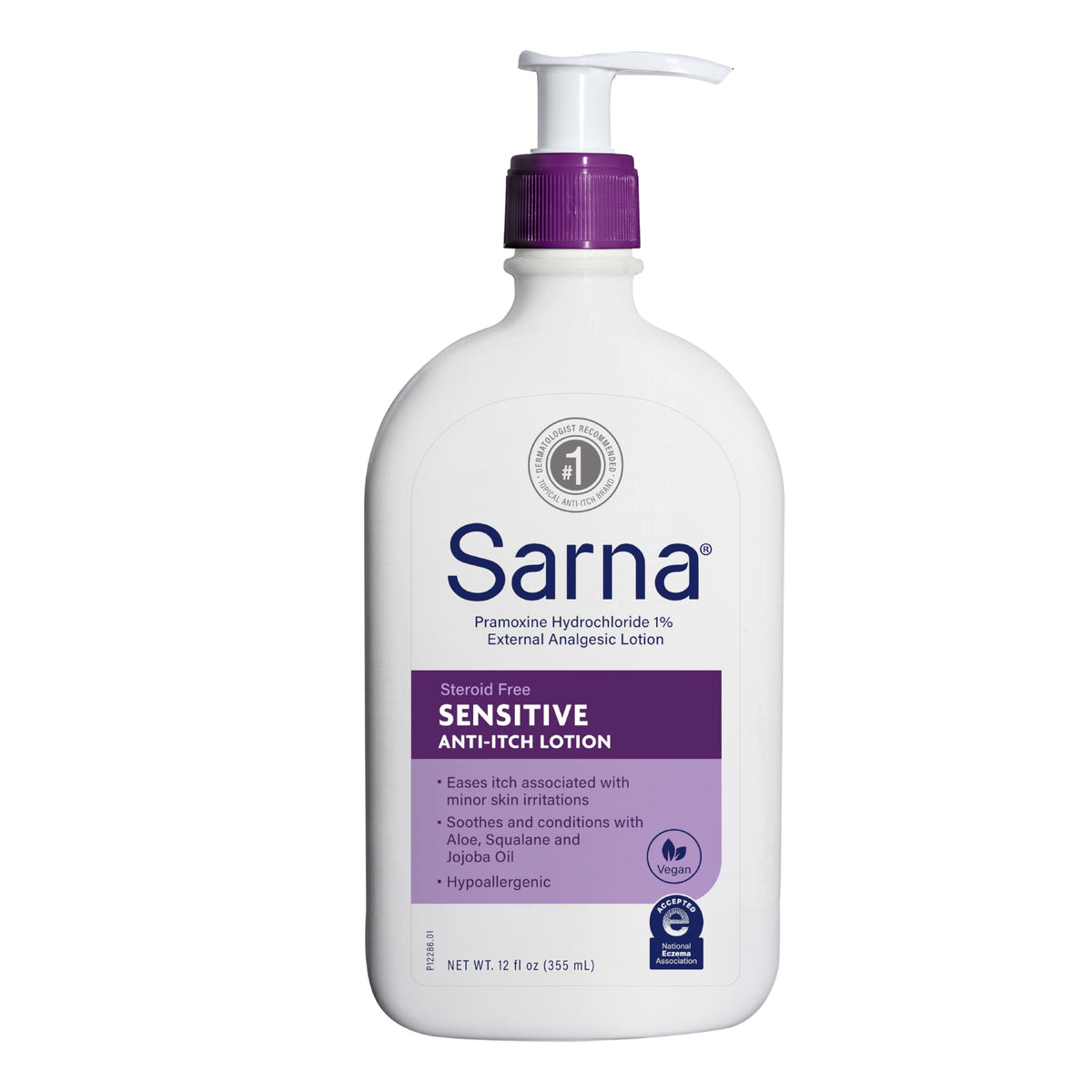 Sarna front packaging showing bottle and label, clear relief-focused branding