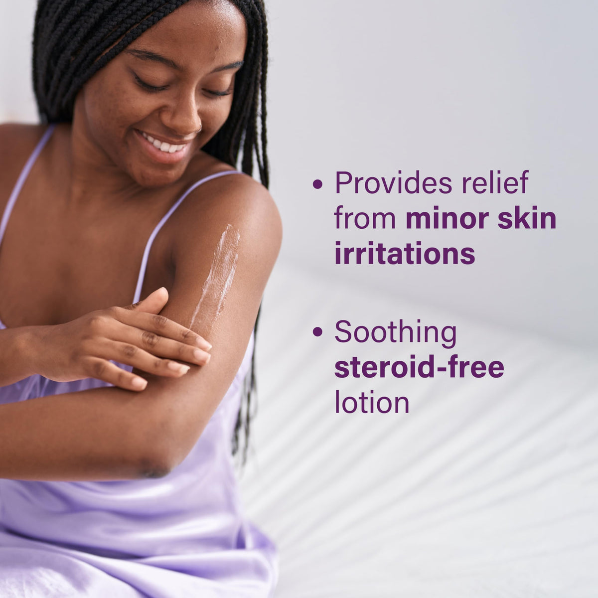 Sarna lotion texture closeup highlighting lightweight, non-greasy absorption