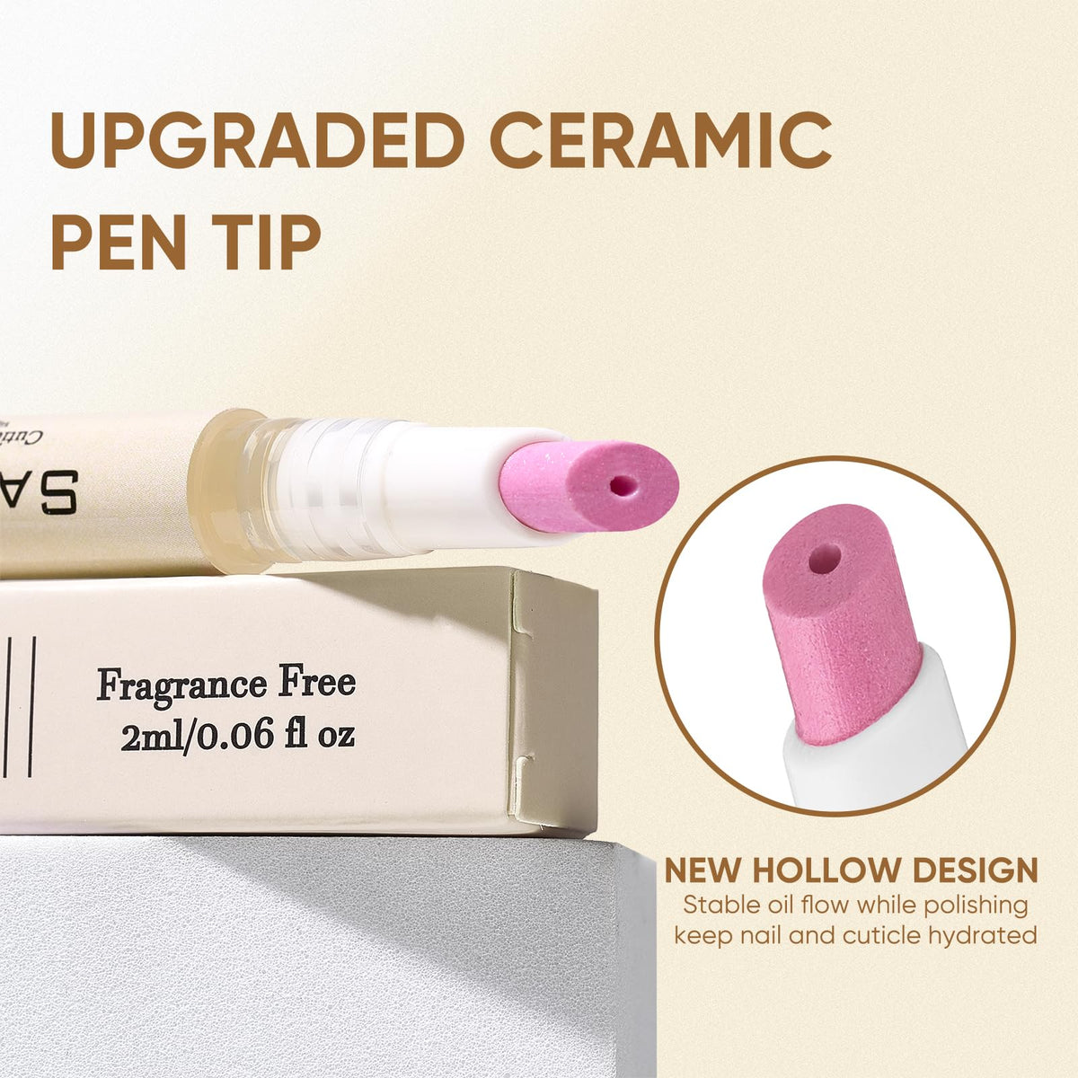 SASSYTIP being used on a fingertip to remove dead skin and clean nail edge