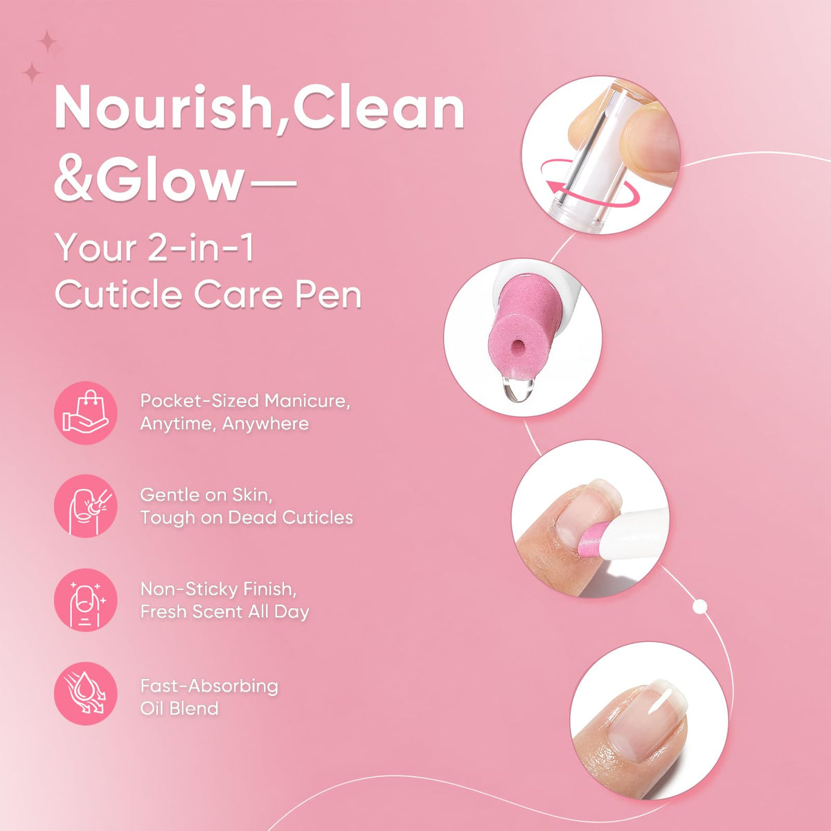 SASSYTIP application on natural nail demonstrating cleaning and smoothing effect