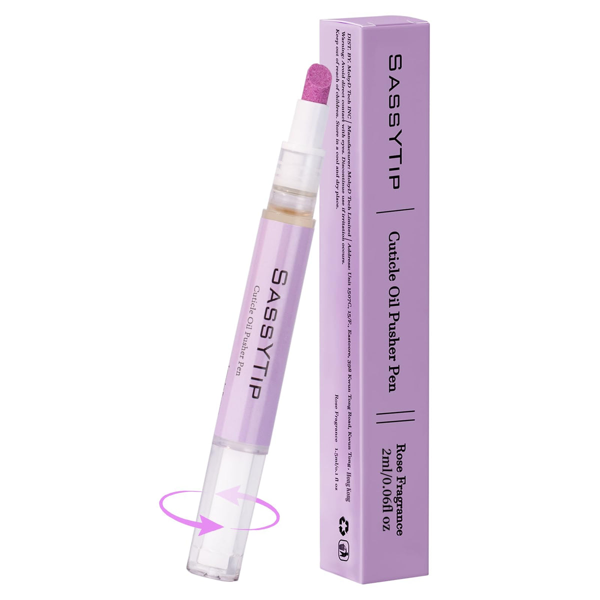 SASSYTIP front packaging showing purple pen and benefits