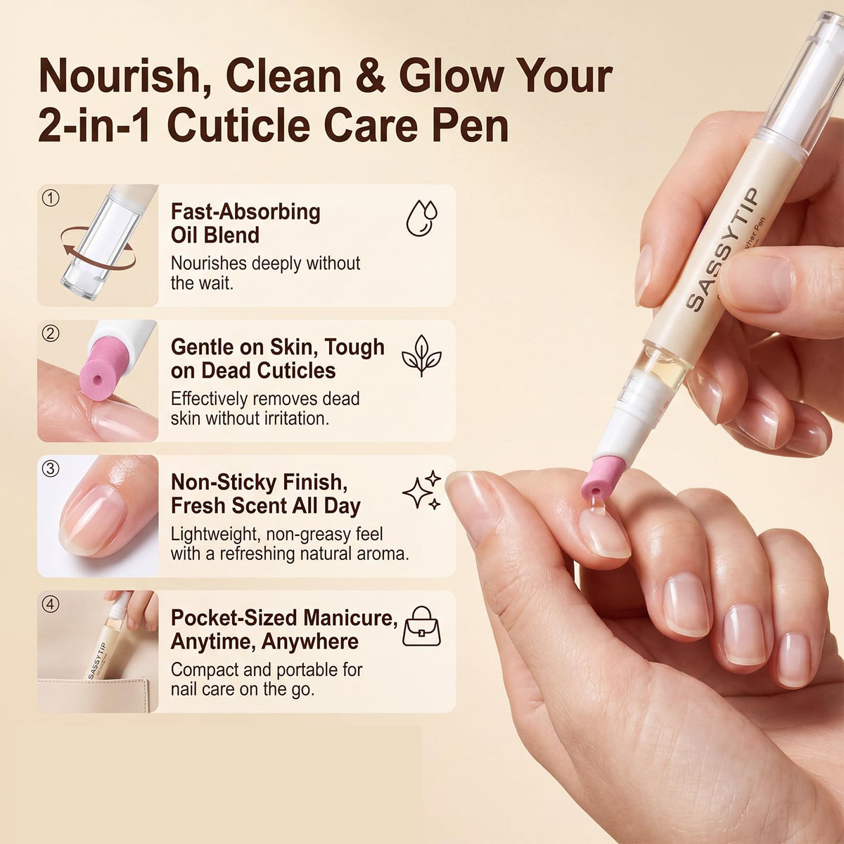 SASSYTIP oil visible on tip demonstrating controlled delivery and quick hydration