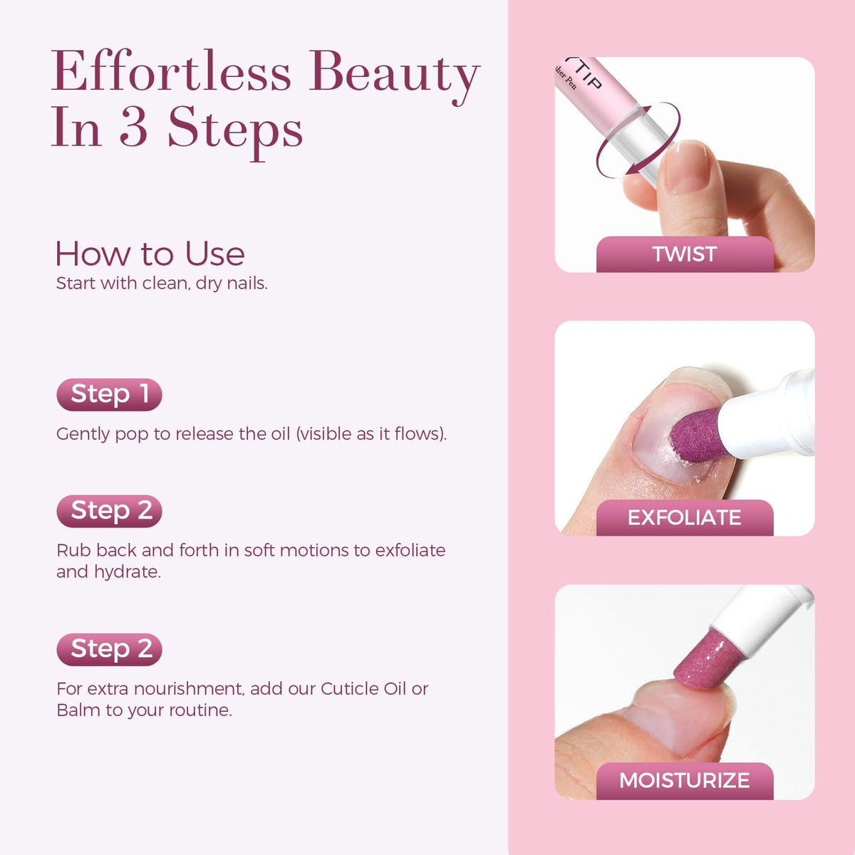 SASSYTIP with open pen showing oil reservoir for refillable nourishment