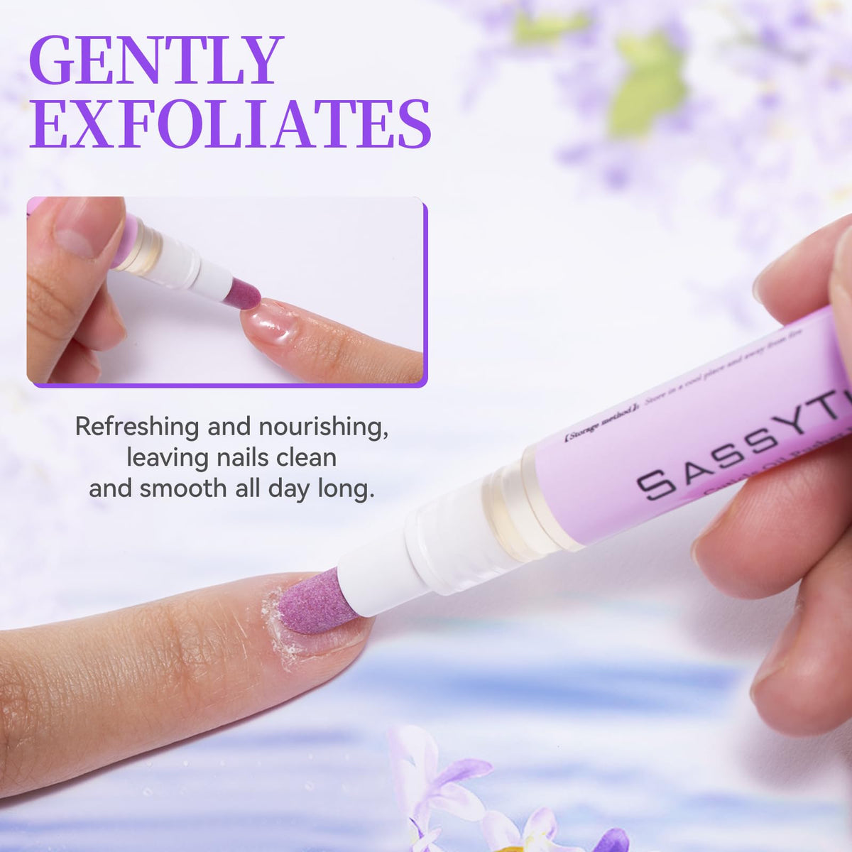 SASSYTIP pen held in hand showing compact travel-friendly size