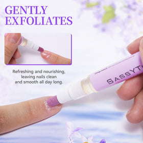 SASSYTIP pen held in hand showing compact travel-friendly size