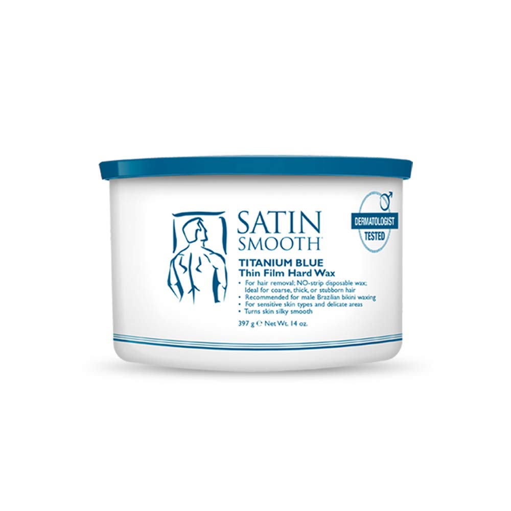Satin Smooth front can showing titanium blue wax and clear labeling for easy identification
