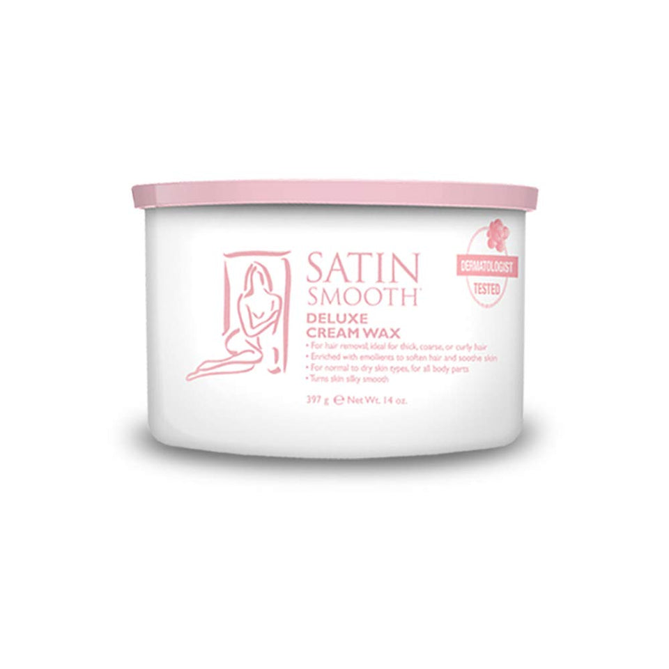 SATIN SMOOTH jar front view showing product branding and benefit for salon use