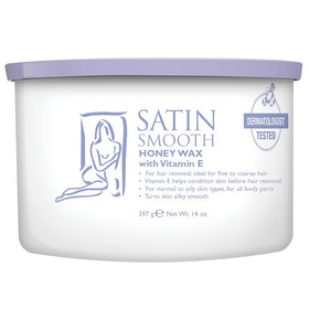 SATIN SMOOTH front label showing honey wax and vitamin E benefits