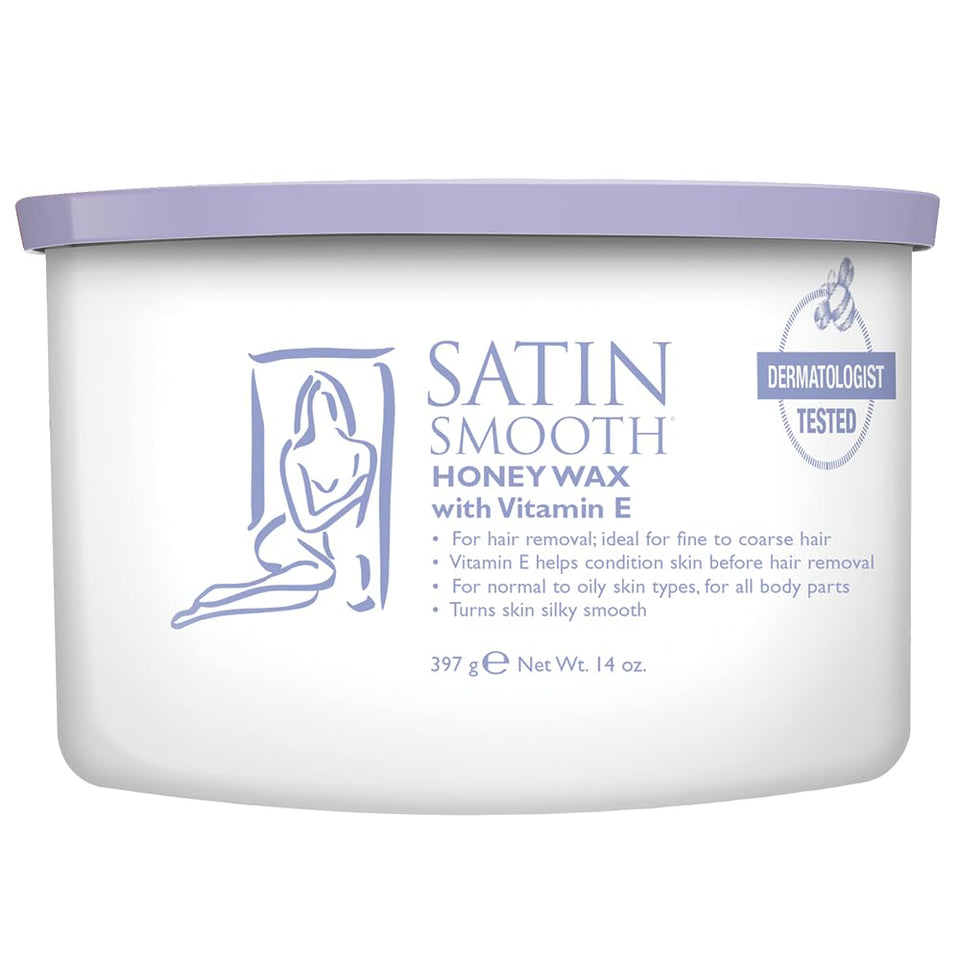 SATIN SMOOTH front label showing honey wax and vitamin E benefits