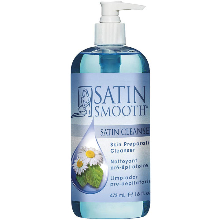 SATIN SMOOTH front label showing product and size, clear branding benefit