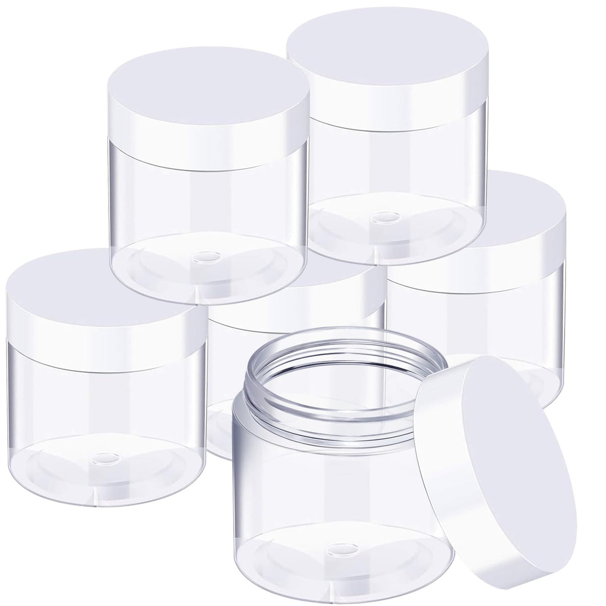 SATINIOR front view of six 3 oz jars showing compact, visible storage benefit