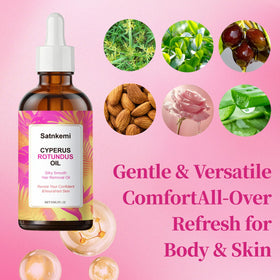Satnkemi ingredient collection with cyperus rotundus and botanicals showing natural blend benefits