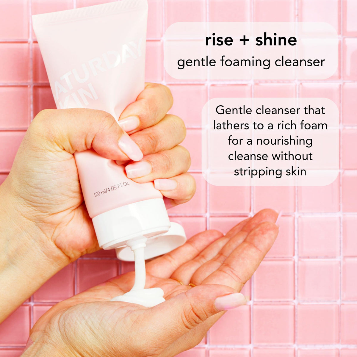 Saturday Skin close-up of creamy foam texture, demonstrates soft moisturizing lather