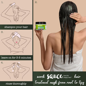 SAUCE BEAUTY before and after lengths comparison showing smoother, shinier hair