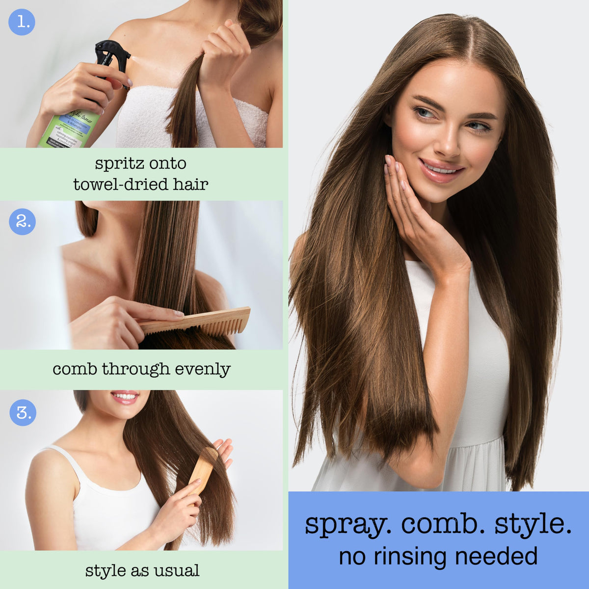SAUCE BEAUTY in-use detangling on wet hair showing reduced knots and smoother comb-through