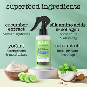 SAUCE BEAUTY cucumber ingredient close-up highlighting refreshing hydration benefit
