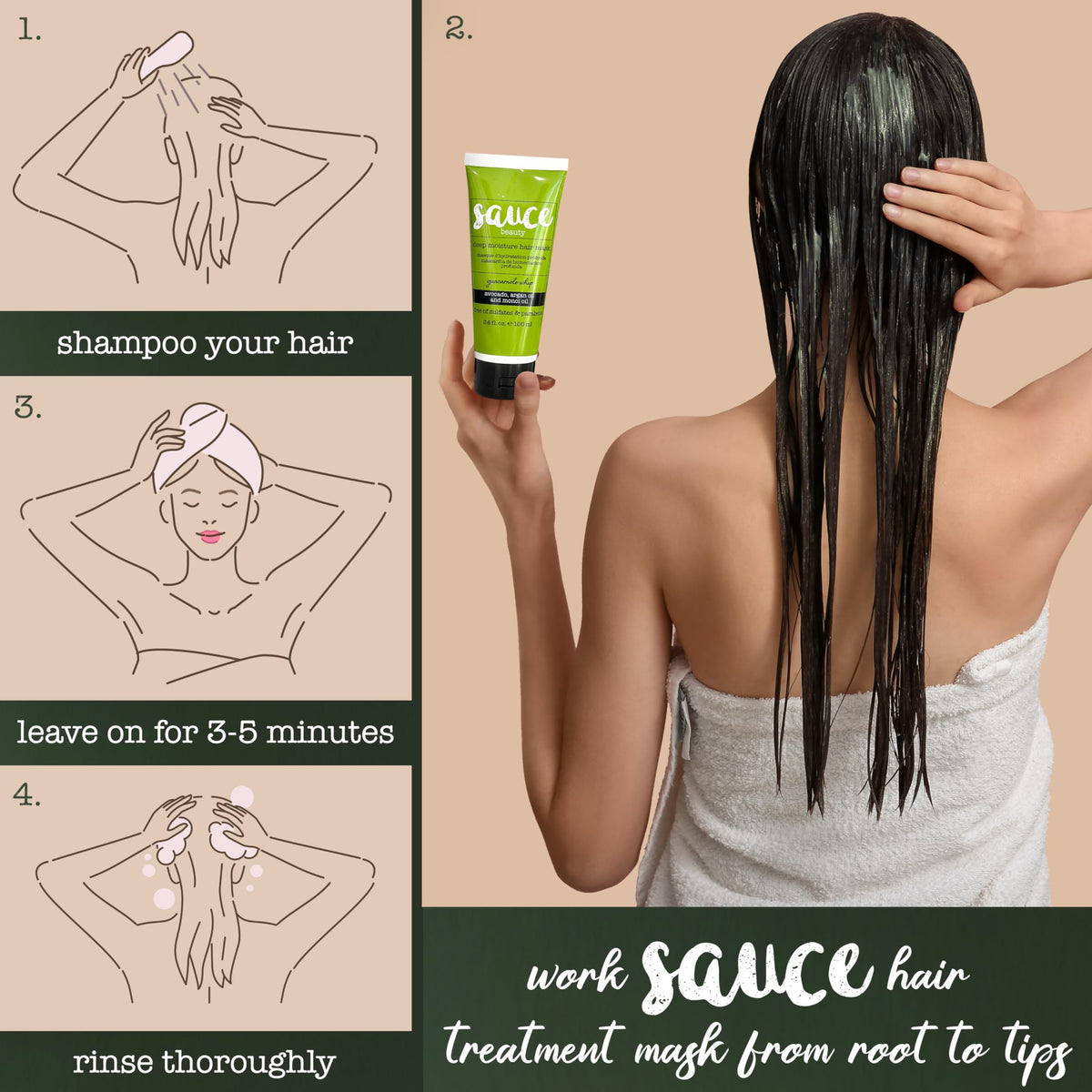 SAUCE before and after hair comparison showing smoother, shinier strands