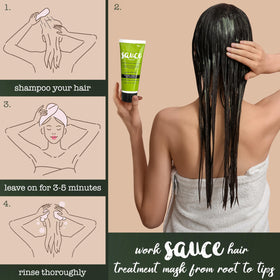 SAUCE before and after hair comparison showing smoother, shinier strands