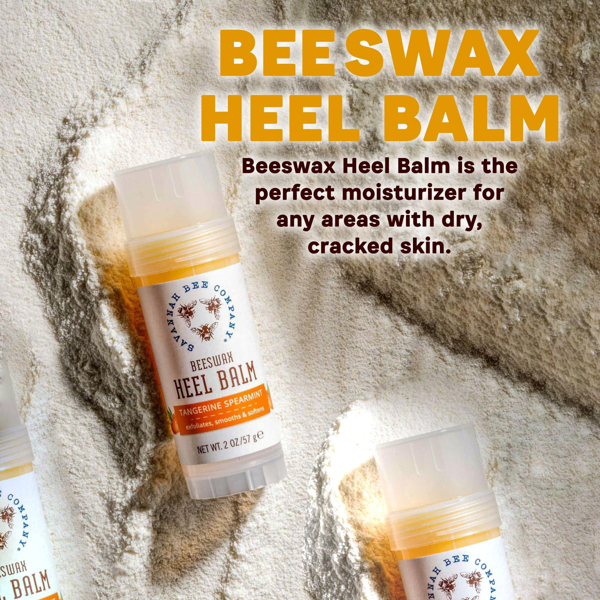 Savannah Bee Company balm being applied to heel to soften and smooth skin