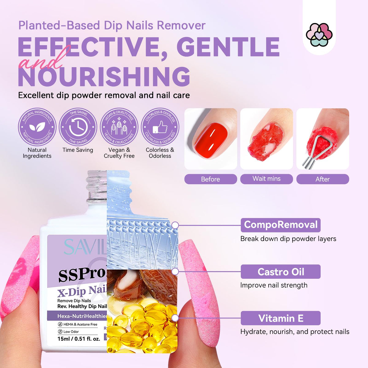 SAVILAND bottle with brush cap applying remover for quick activation
