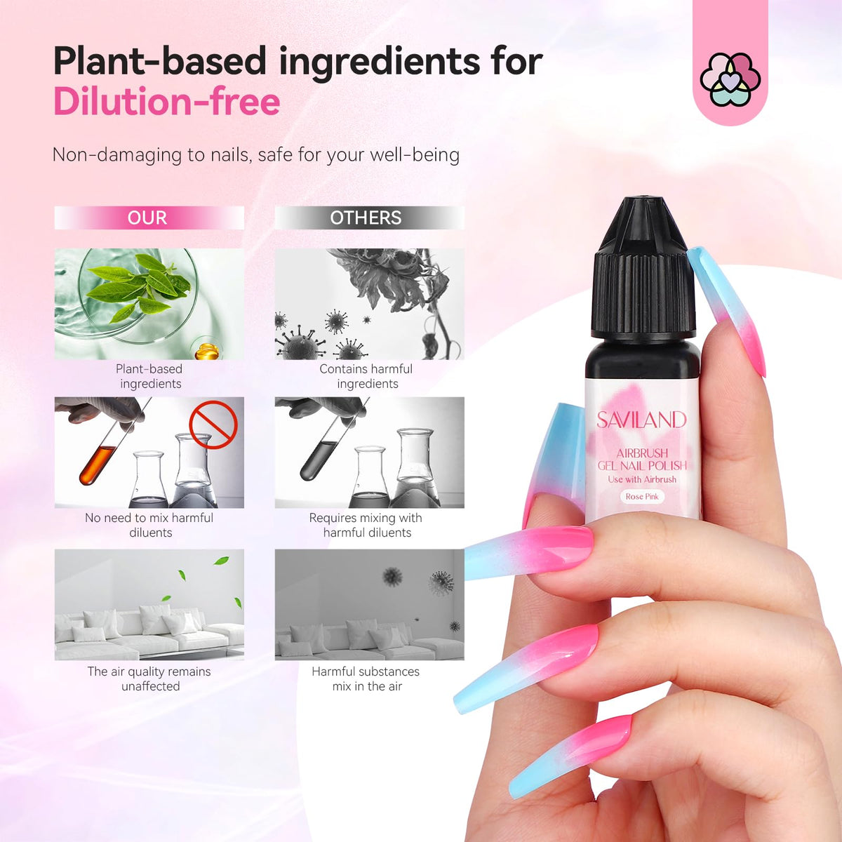 SAVILAND bottle label detail highlighting hema-free and non-acetone formula