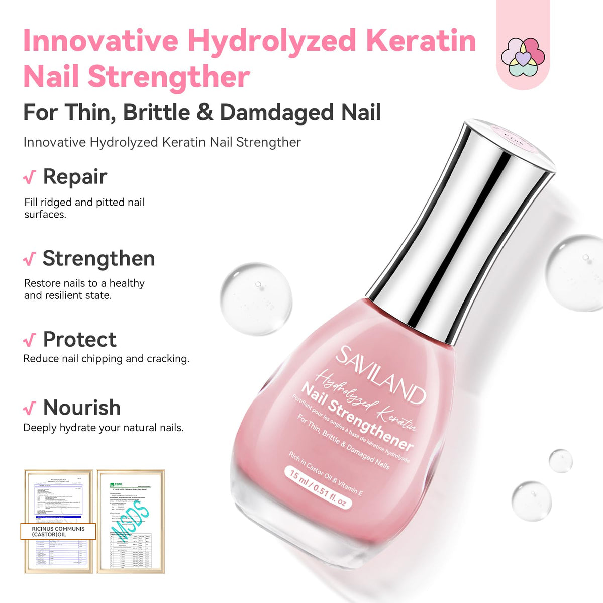 SAVILAND brush and cap detail demonstrating smooth brush for precise application benefit: easy control