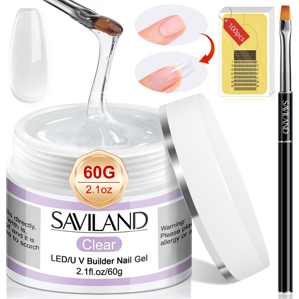 SAVILAND clear builder gel jar front showing product and label for durable extensions