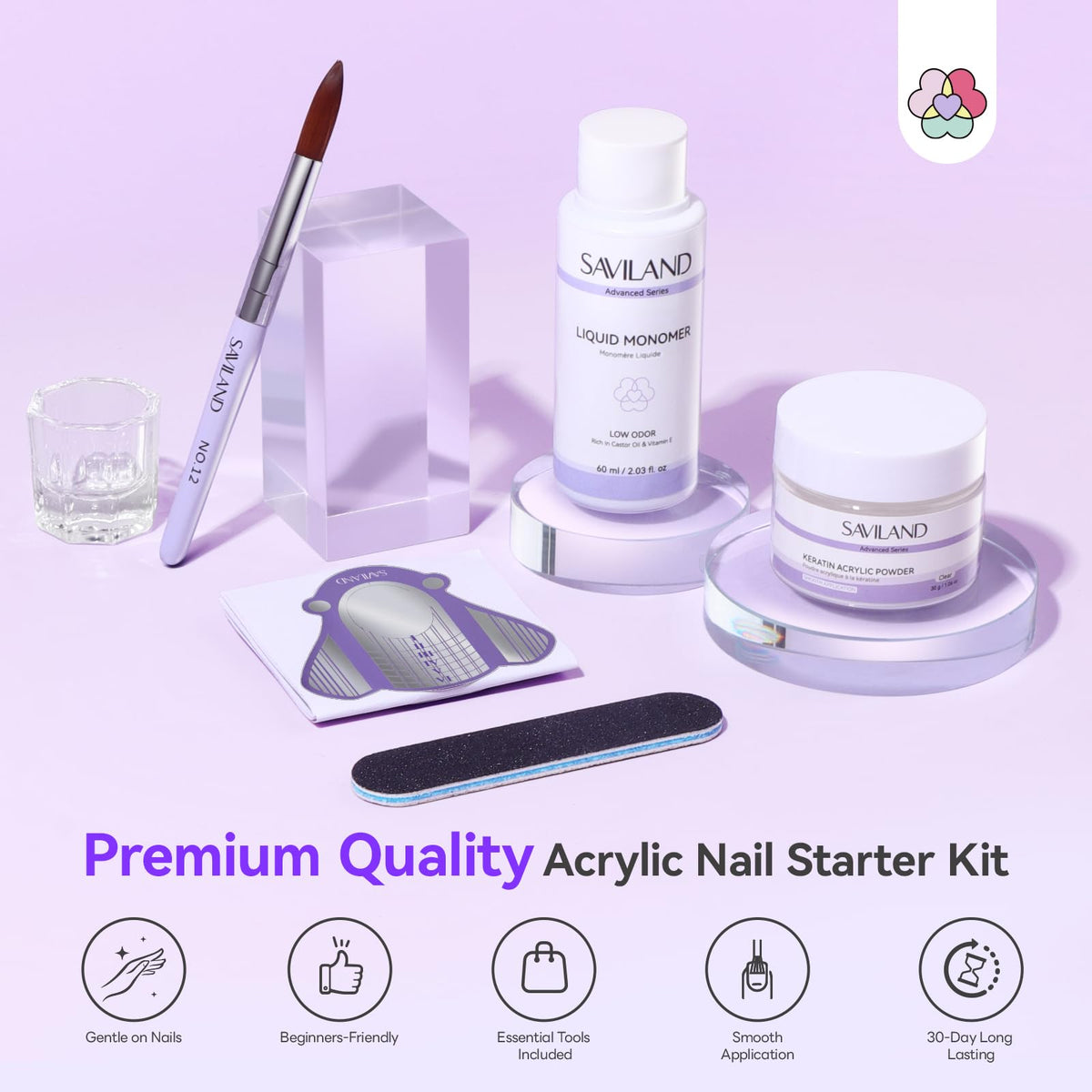 SAVILAND clear acrylic powder close-up highlighting smooth texture
