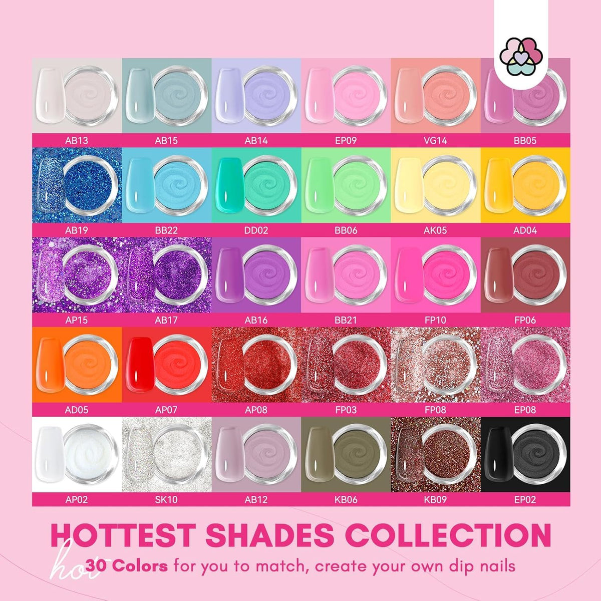 SAVILAND 30-color palette laid out for easy shade selection benefit