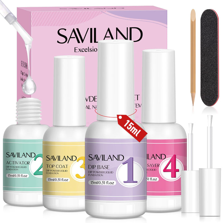 SAVILAND kit front packaging showing complete four-piece dip liquid set and tools