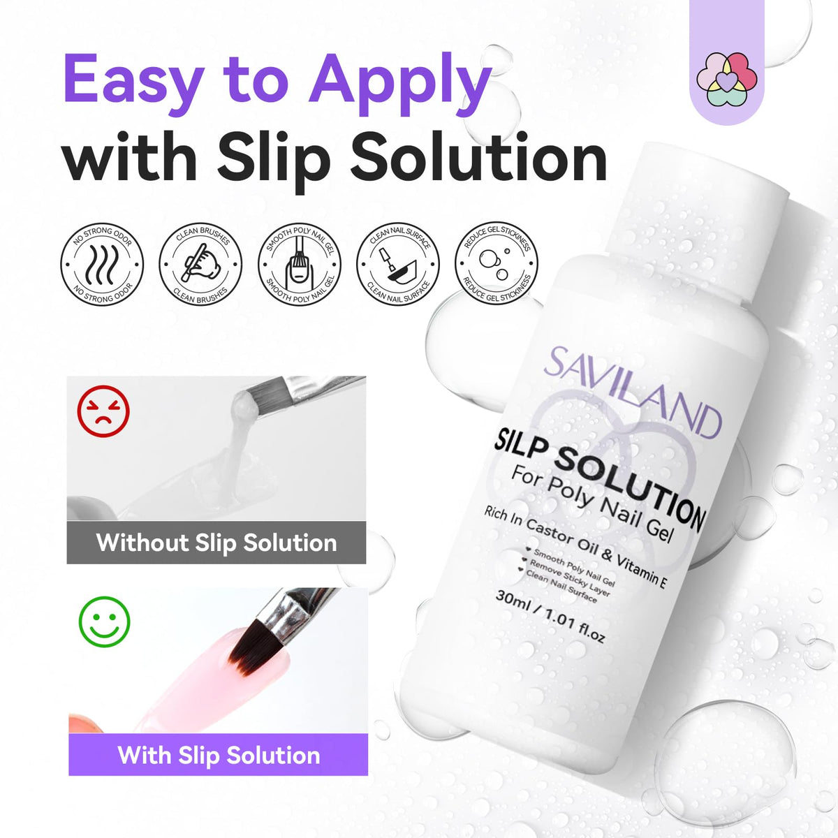 SAVILAND finished nails lifestyle shot showing glossy durable poly gel results suitable for daily wear