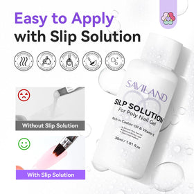 SAVILAND finished nails lifestyle shot showing glossy durable poly gel results suitable for daily wear